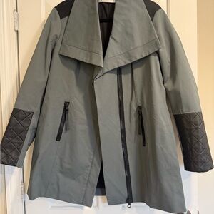 Blanc Noir Gray Trench Coat with Black Accents